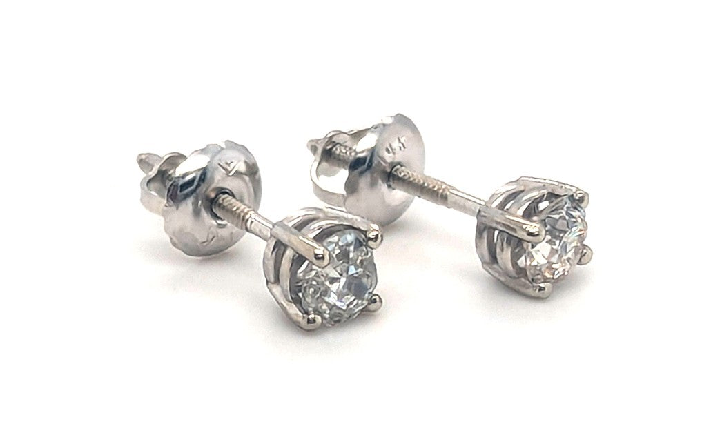 Victorian 14K Old Mine Cut Diamond Screwback Earrings, .62ct
