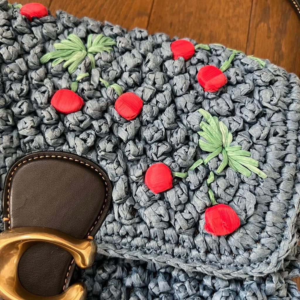 Coach Soft Tabby Blue Cherry Embroidered Shoulder Bag