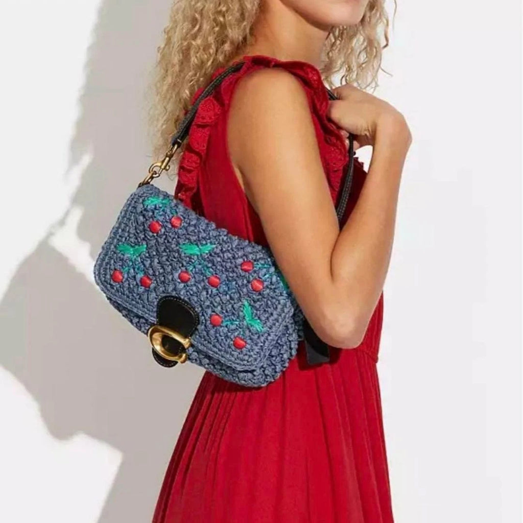 Coach Soft Tabby Blue Cherry Embroidered Shoulder Bag
