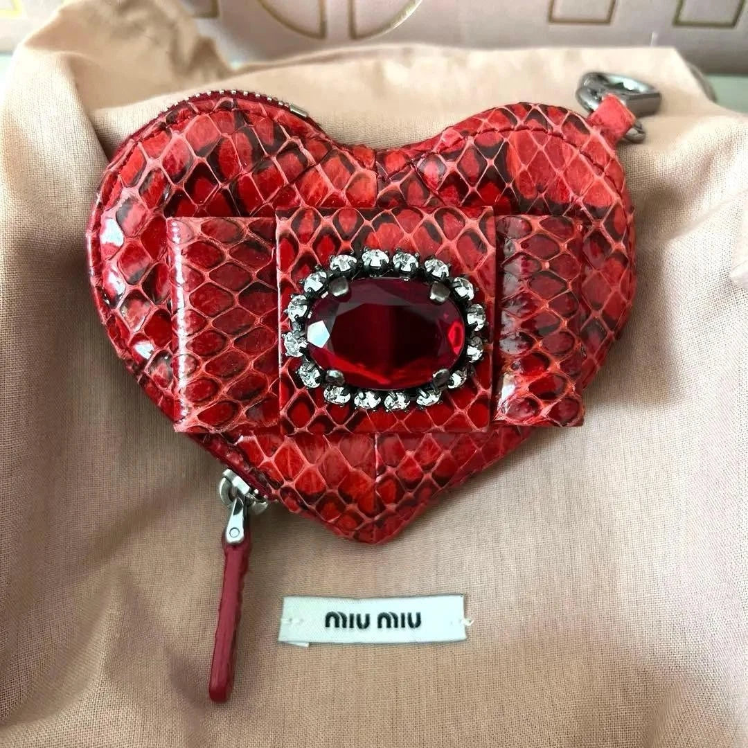 Vintage Miu Miu Red Snakeskin Heart-Shaped Coin Purse