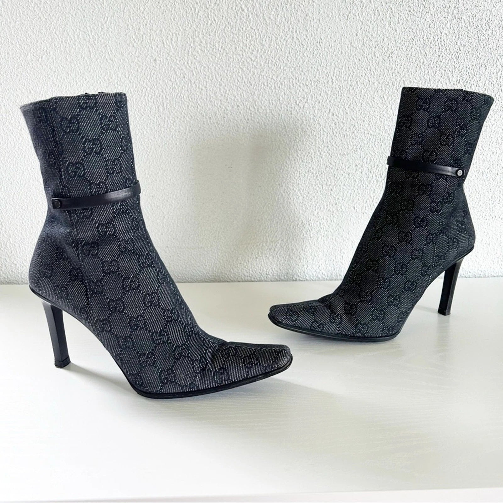Gucci by Tom Ford Black Monogram Heeled Ankle Boots