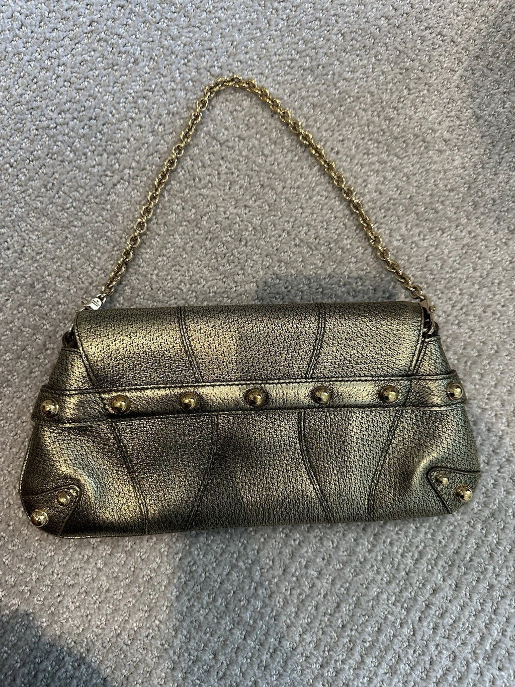 Vintage Gucci Metallic Gold Leather Horsebit Chain Clutch