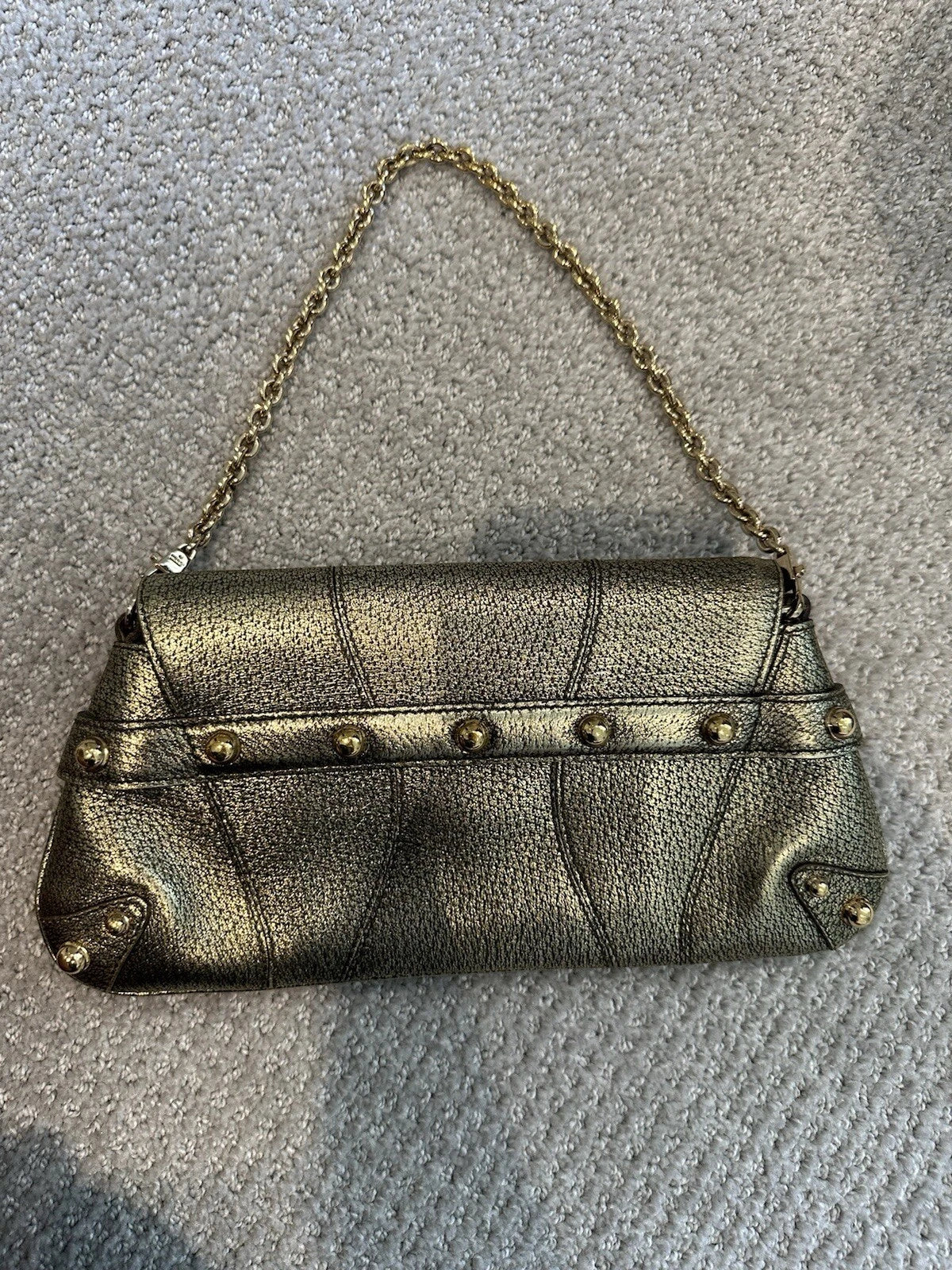 Vintage Gucci Black Leather Horsebit Chain Clutch Bag
