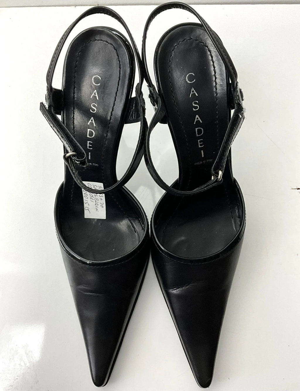 Vintage Casadei Black Leather Ankle-Strap Heels