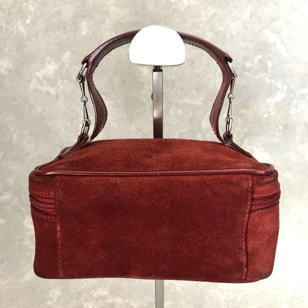 Vintage Gucci Suede Leather Horsebit Vanity Bag Burgundy