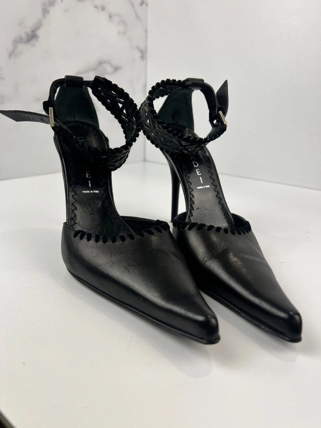 Vintage Casadei Black Leather Ankle Cuff Heels