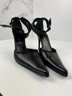 Vintage Casadei Black Leather Ankle Cuff Heels