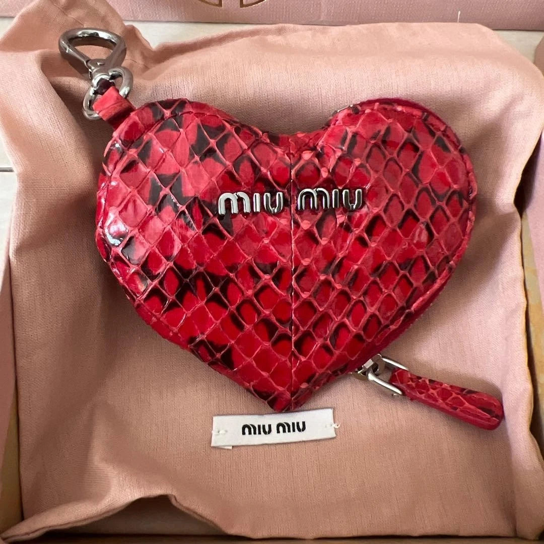 Vintage Miu Miu Red Snakeskin Heart-Shaped Coin Purse