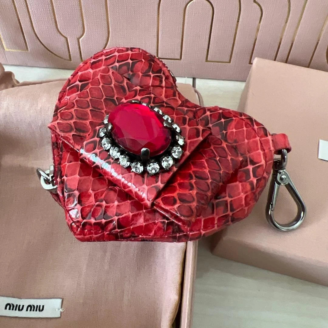 Vintage Miu Miu Red Snakeskin Heart-Shaped Coin Purse