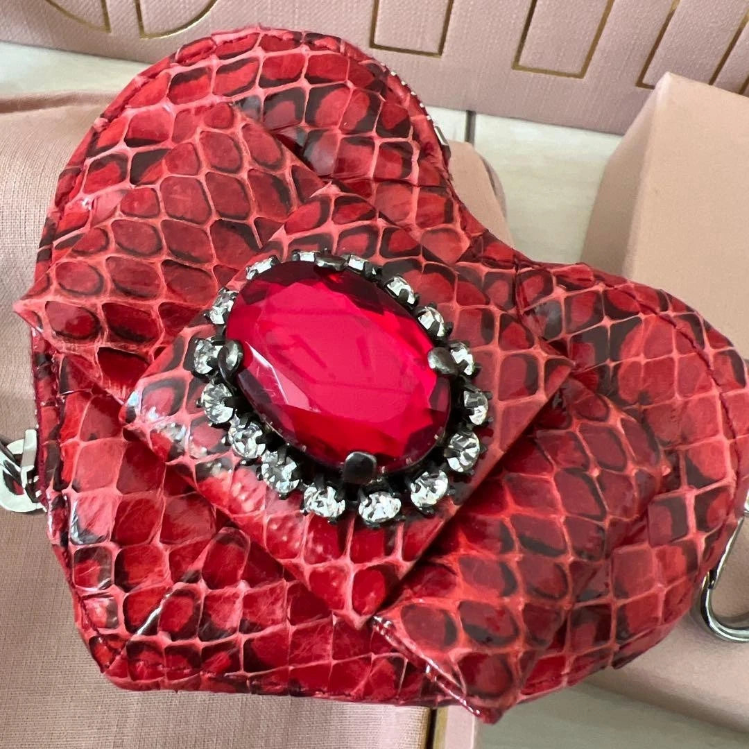 Vintage Miu Miu Red Snakeskin Heart-Shaped Coin Purse