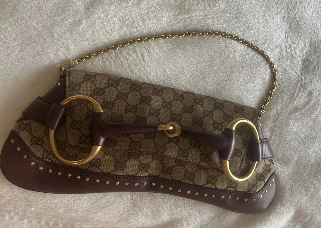 Vintage Gucci Horsebit 1955 Clutch - Tom Ford Era - Brown Caramel Monogram