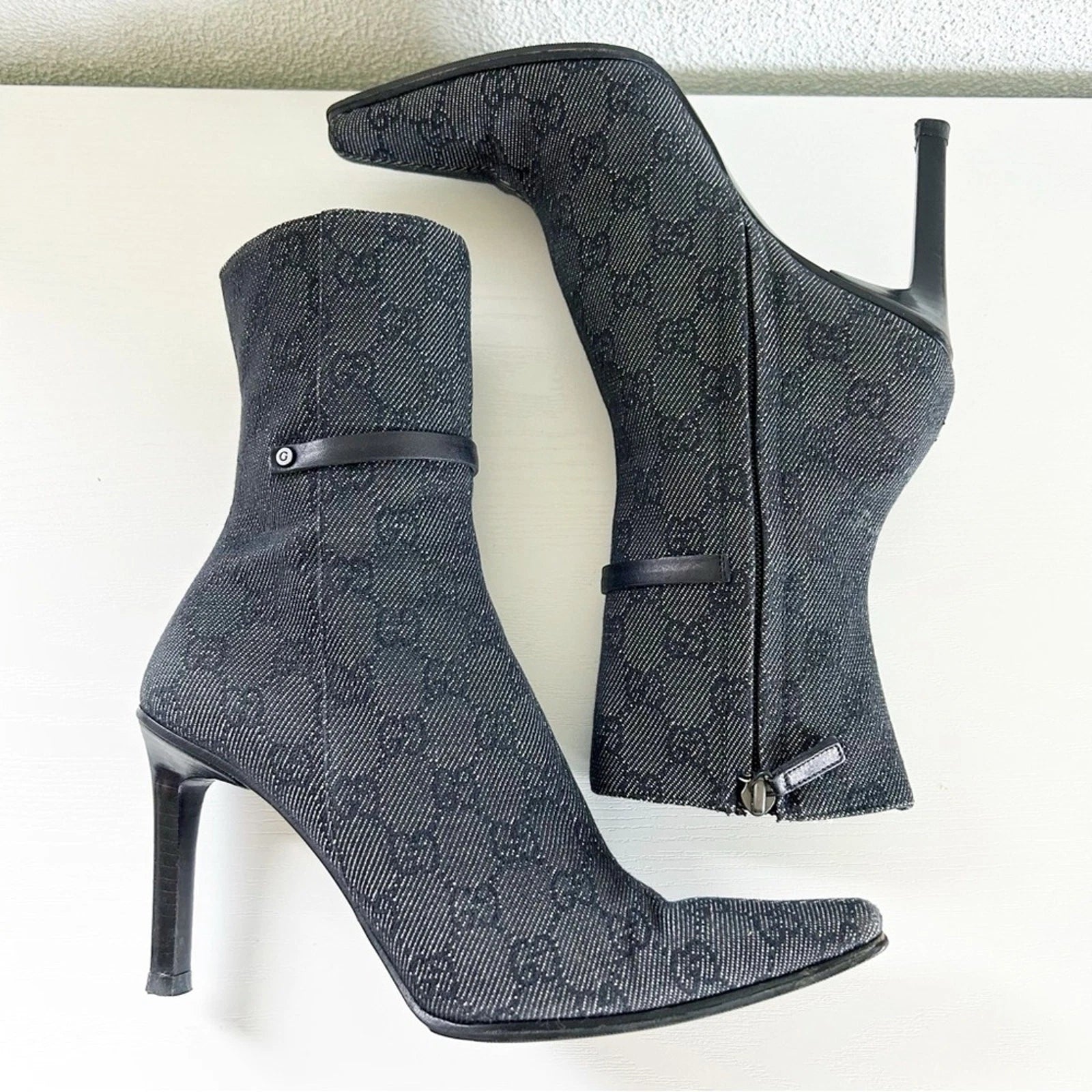 Gucci by Tom Ford Black Monogram Heeled Ankle Boots