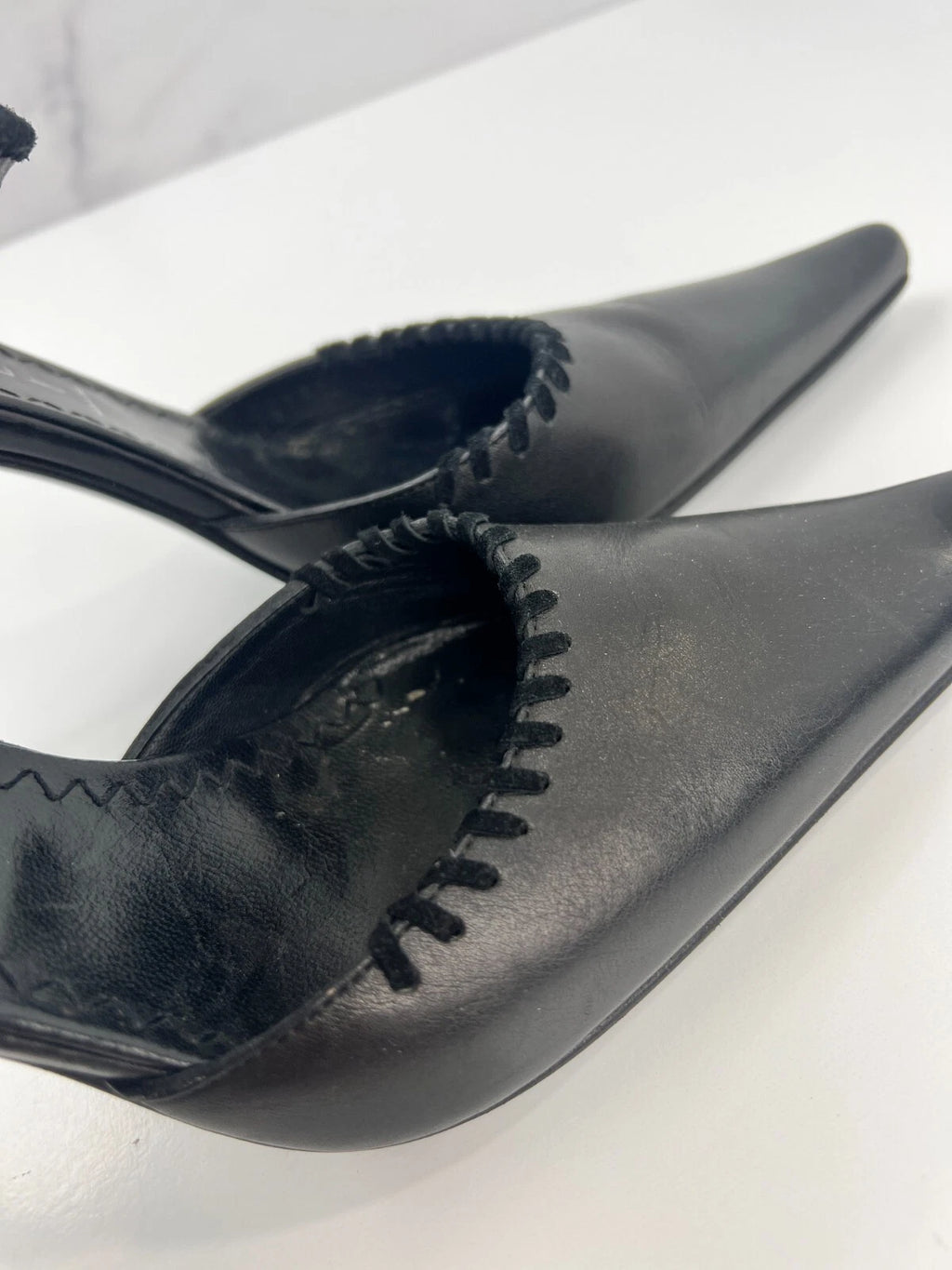 Vintage Casadei Black Leather Ankle Cuff Heels