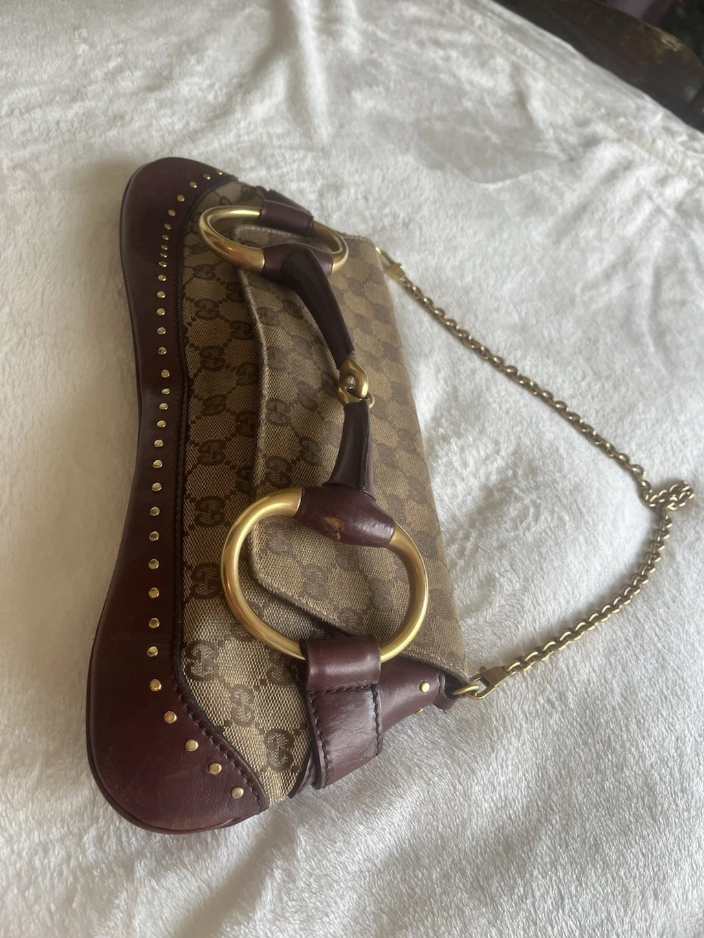 Vintage Gucci Horsebit 1955 Clutch - Tom Ford Era - Brown Caramel Monogram