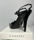 Vintage Casadei Black Leather Ankle-Strap Heels