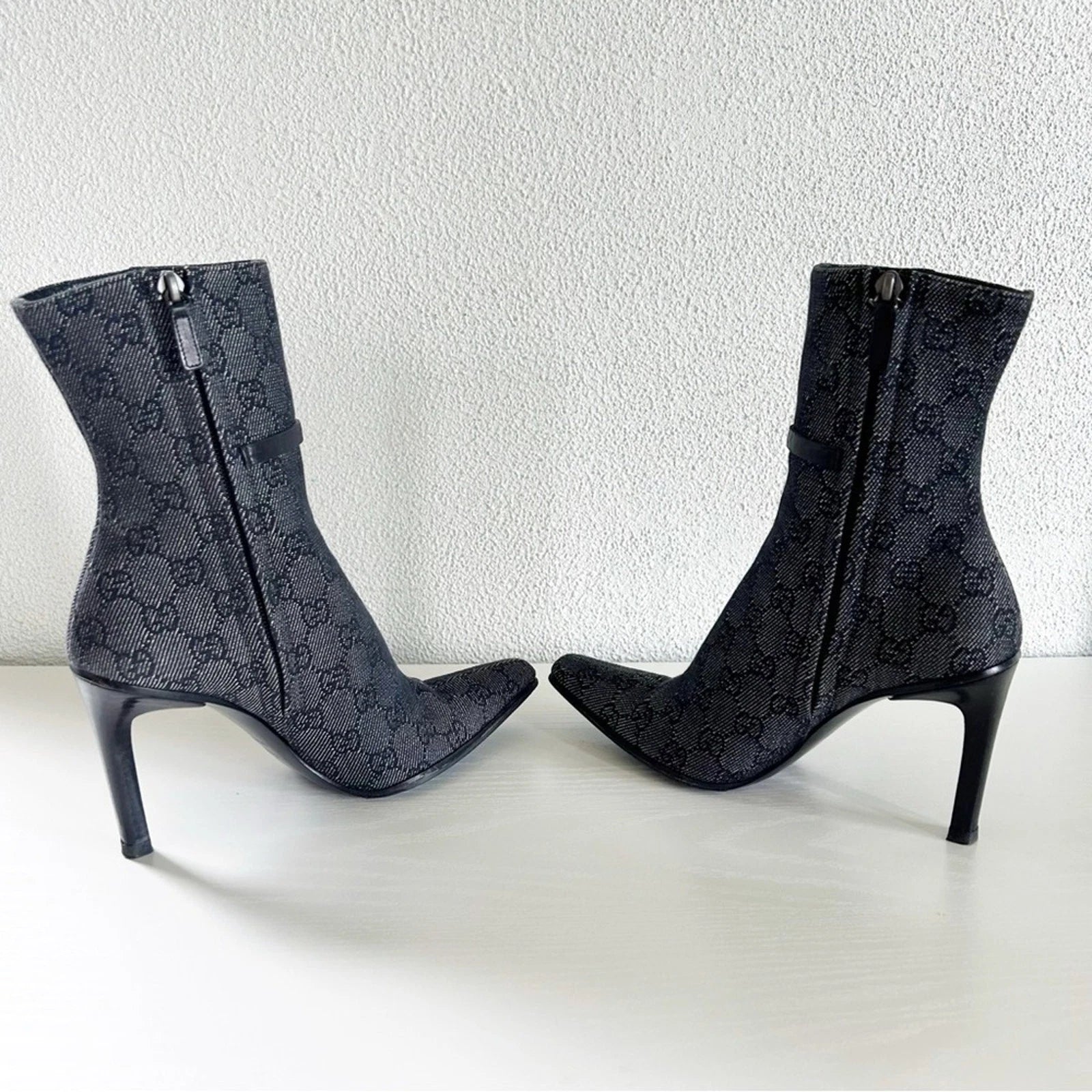 Gucci by Tom Ford Black Monogram Heeled Ankle Boots