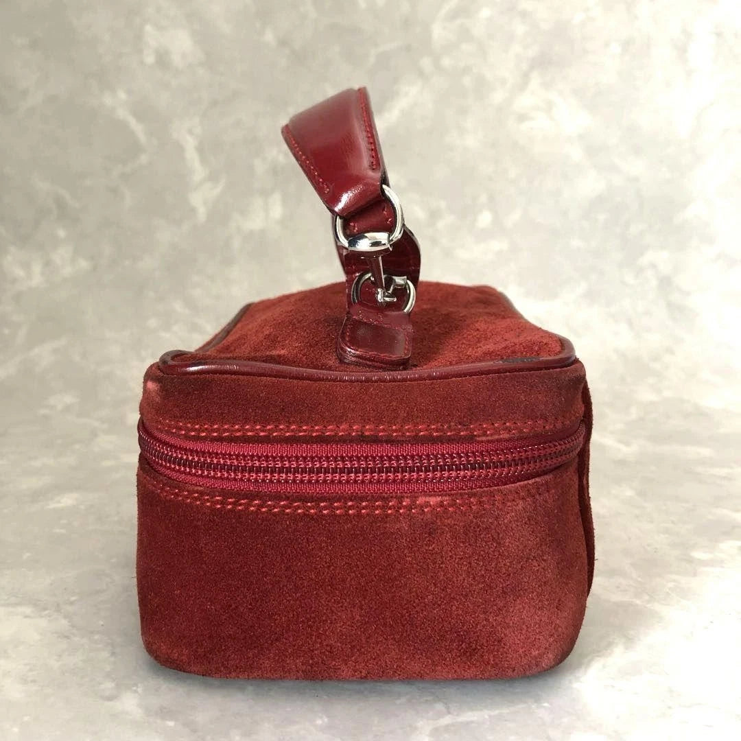 Vintage Gucci Suede Leather Horsebit Vanity Bag Burgundy