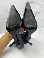 Vintage Casadei Black Leather Ankle Cuff Heels