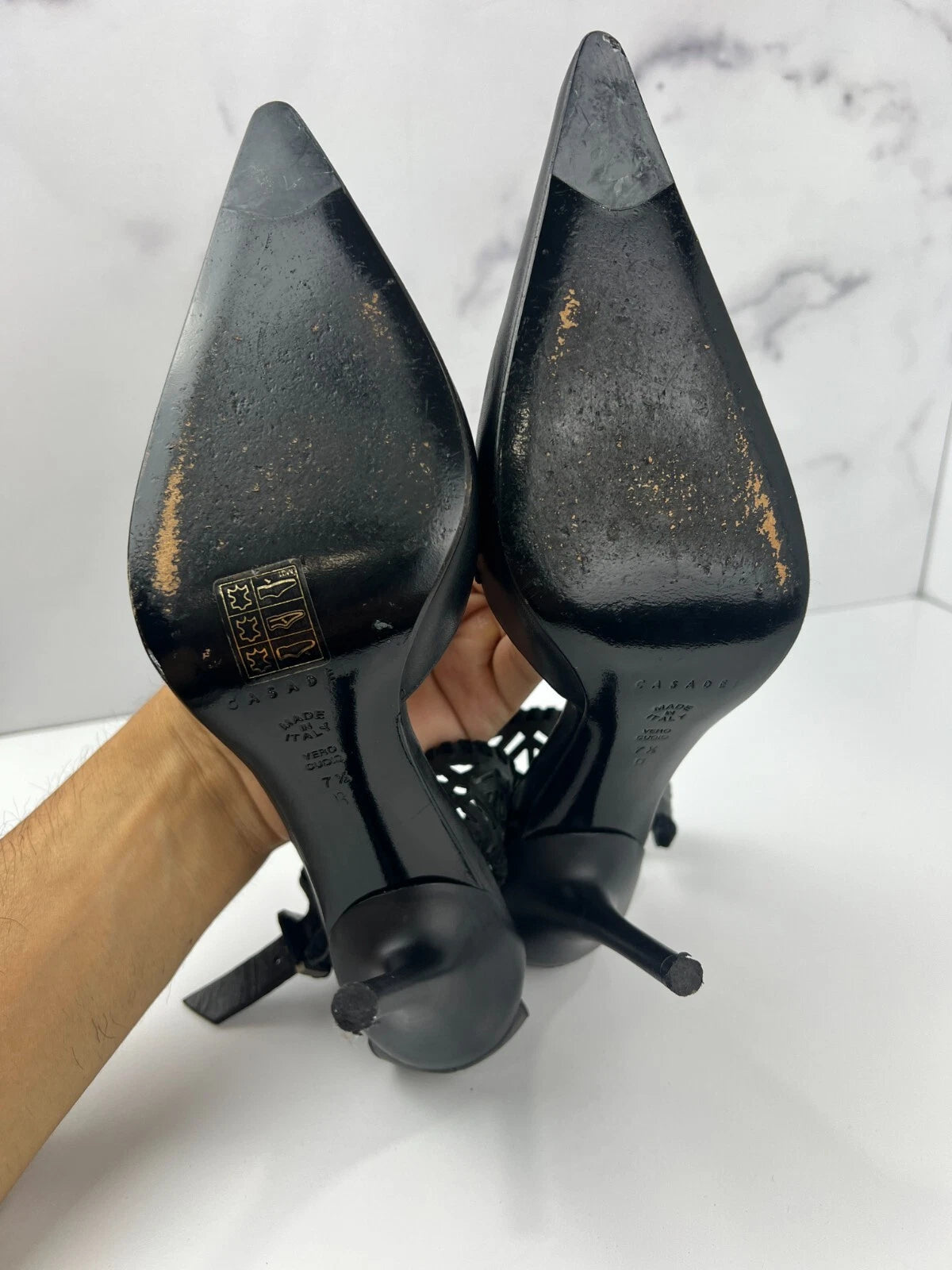 Vintage Casadei Black Leather Ankle Cuff Heels