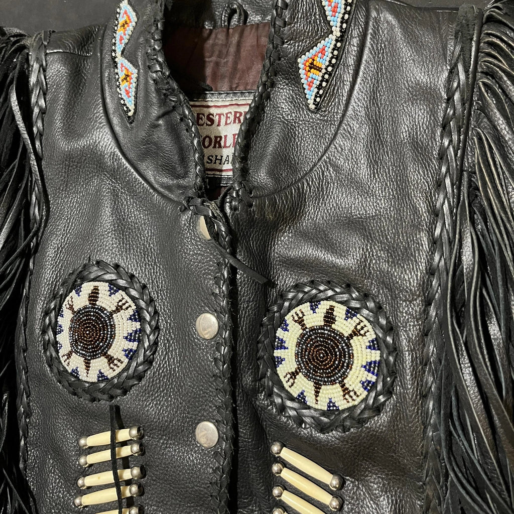 Western World Leather Fringe Beaded Jacket (M)