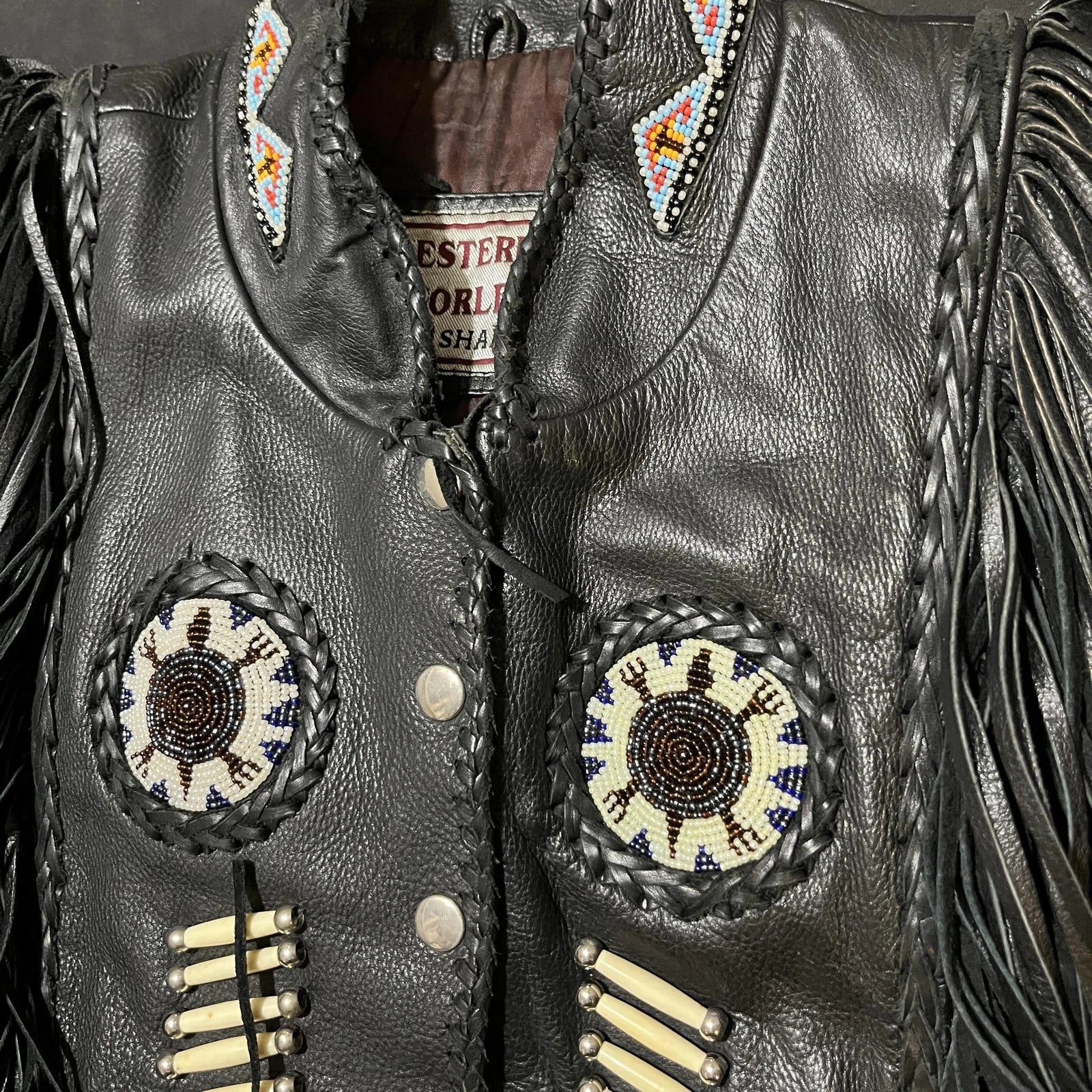Western World Leather Fringe Beaded Jacket (M)