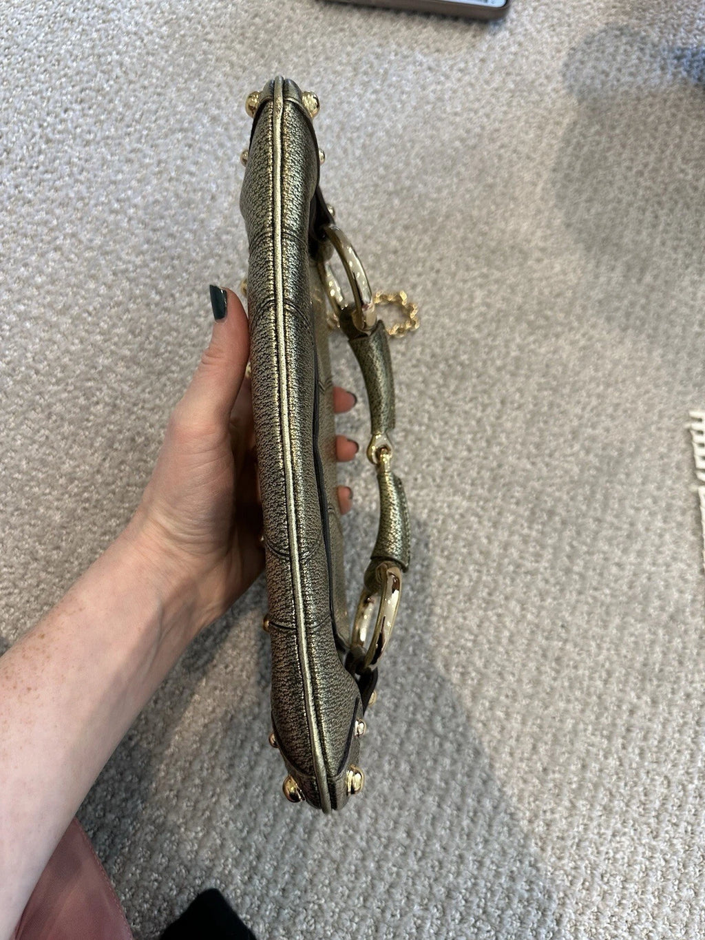 Vintage Gucci Metallic Gold Leather Horsebit Chain Clutch