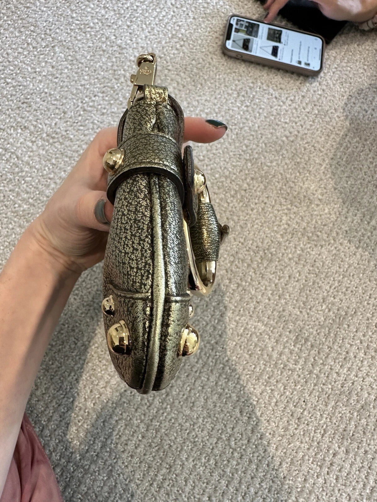 Vintage Gucci Black Leather Horsebit Chain Clutch Bag