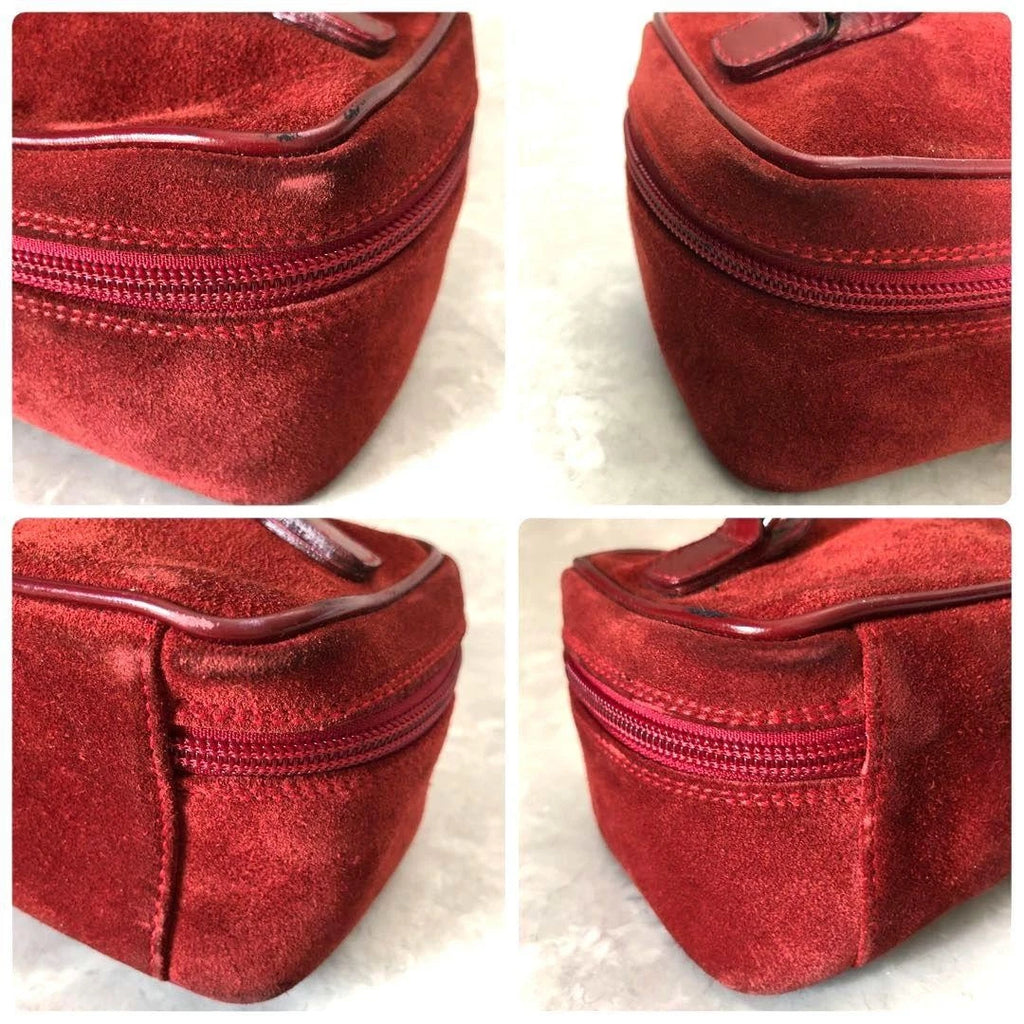 Vintage Gucci Suede Leather Horsebit Vanity Bag Burgundy