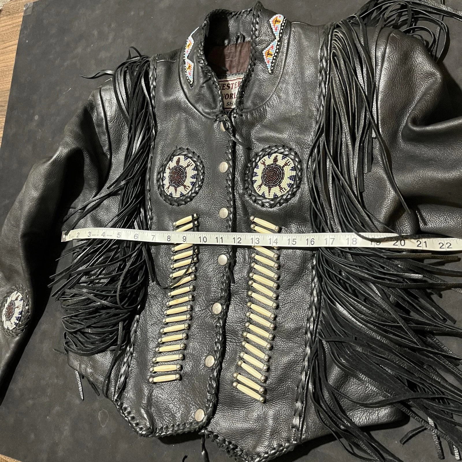 Western World Leather Fringe Beaded Jacket (M)