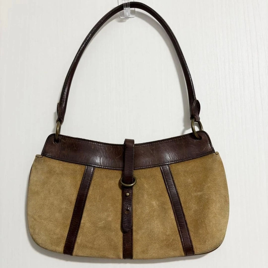 Vintage Ralph Lauren 1980s Brown Suede & Leather Shoulder Bag