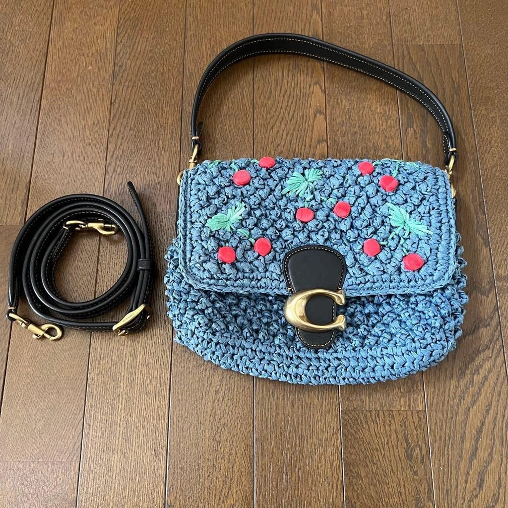 Coach Soft Tabby Blue Cherry Embroidered Shoulder Bag
