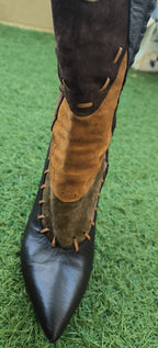 Roberto Cavalli Y2K Leather & Suede Patchwork Boots Size 39.5