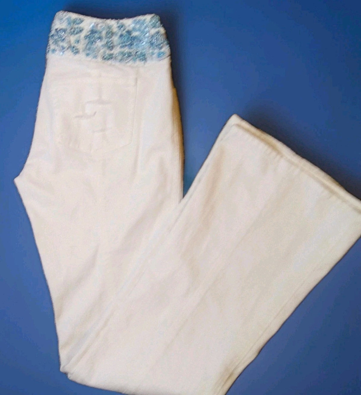 Escada White Jeans with Hand-Beaded Waistband