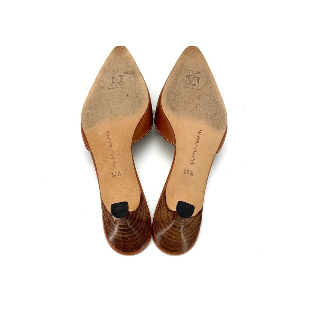 Vintage Manolo Blahnik Bow Laceup Brown Leather Pointed Toe Heeled Mules 37.5