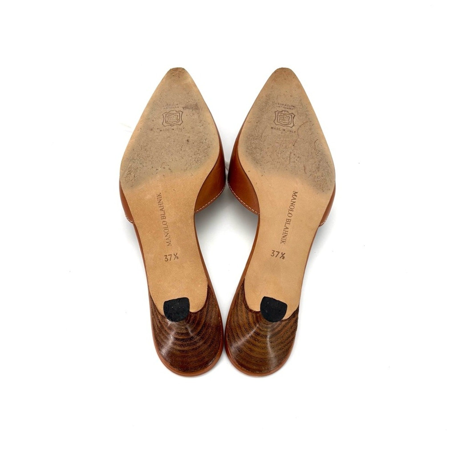 Vintage Manolo Blahnik Bow Laceup Brown Leather Pointed Toe Heeled Mules 37.5