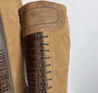 Vintage Avant Garde Just Cavalli Leather Knee High Boots Brown Croc Pointed Toe