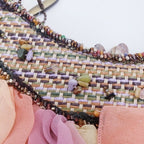 Mary Frances Beaded Tulle Ruffle Wicker Shoulder Bag Mother of Pearl Earthtones