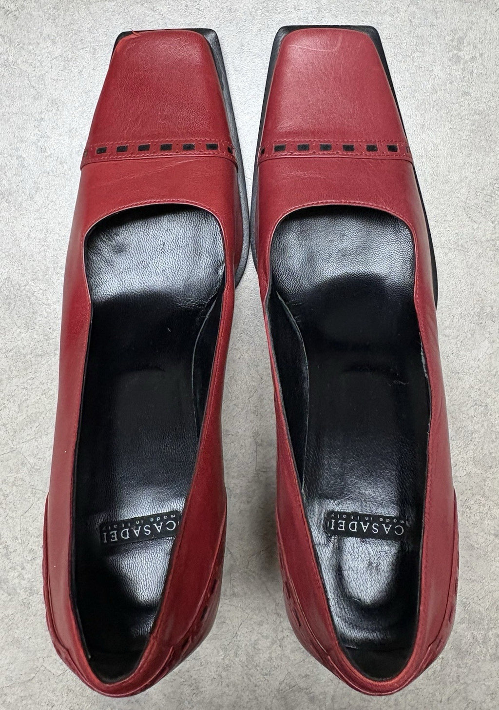 Casadei Womens Red Leather Pumps Square Toe Shoes Size 7 Italy
