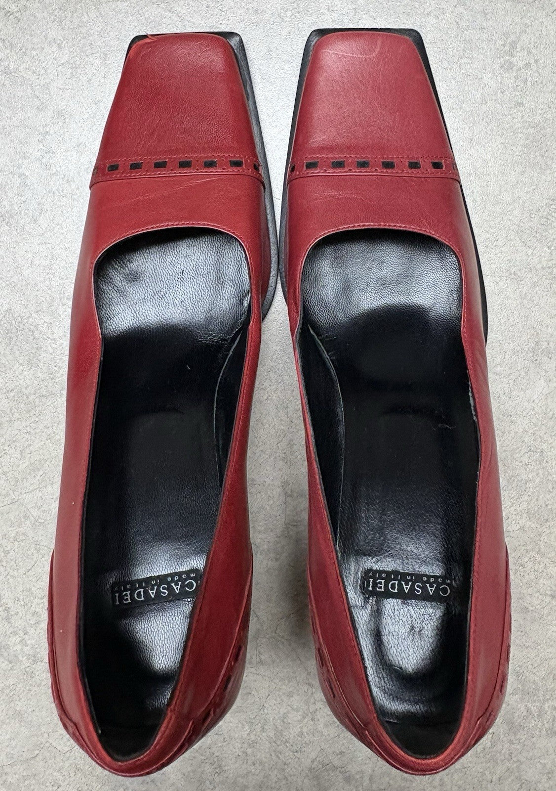 Casadei Womens Red Leather Pumps Square Toe Shoes Size 7 Italy