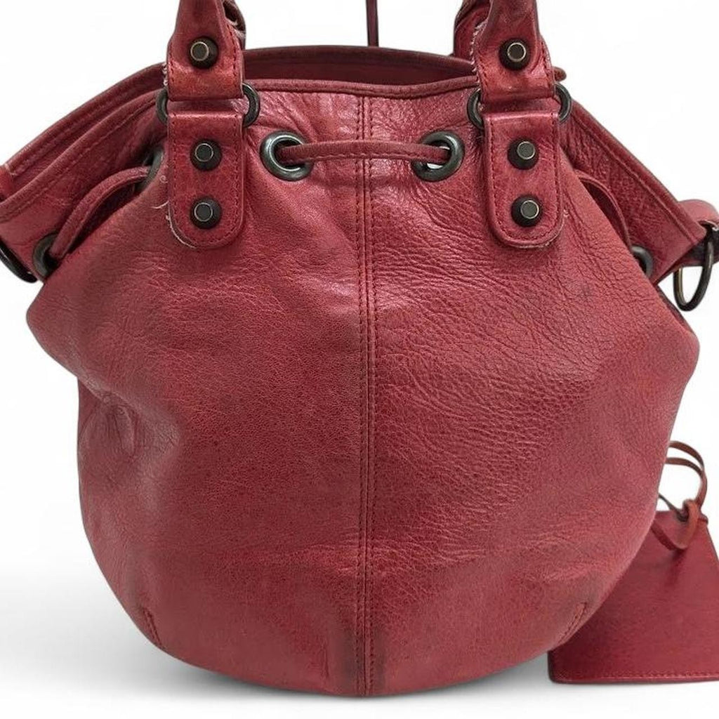 Vintage Balenciaga class mini pompon leather hand bucket bag with double handle