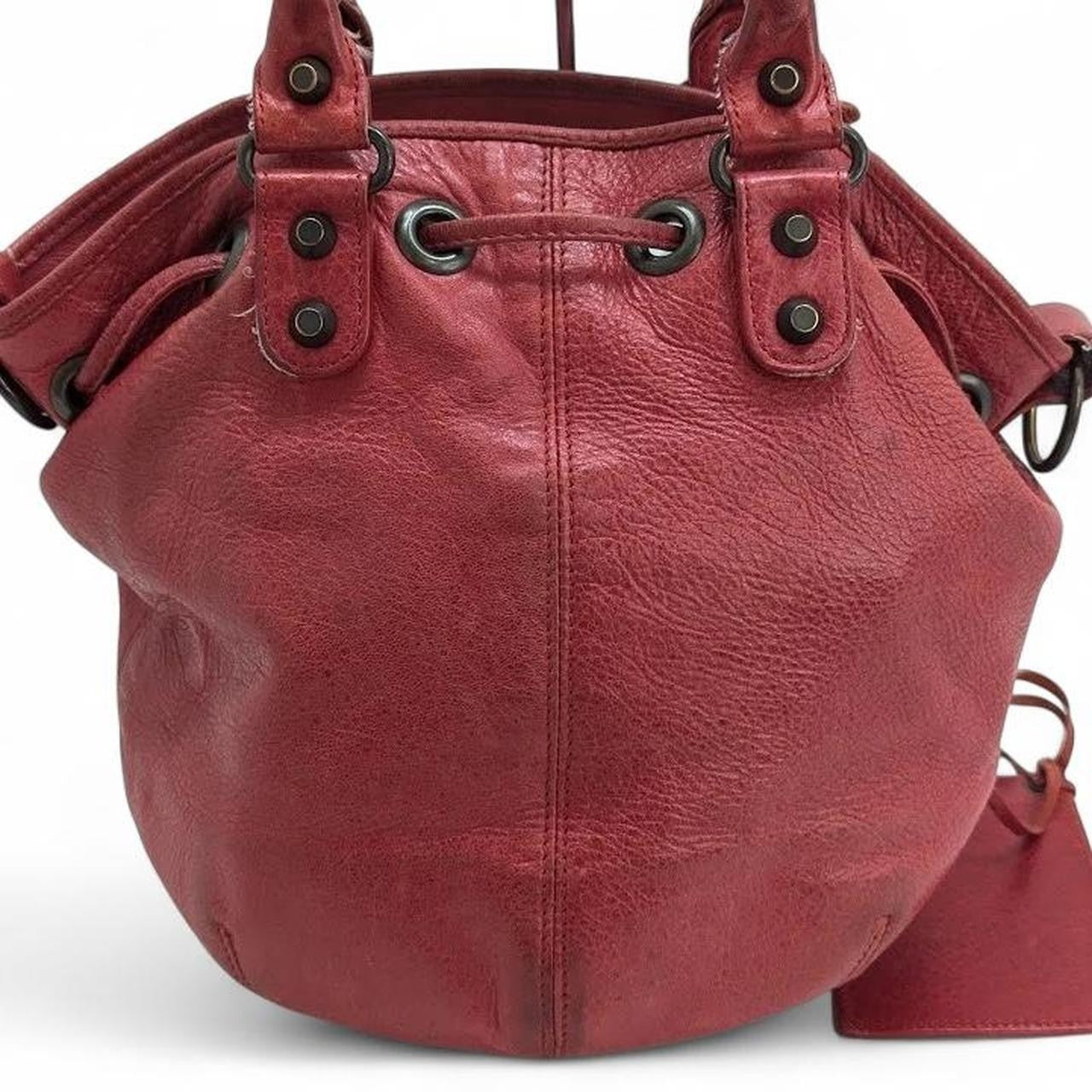 Vintage Balenciaga class mini pompon leather hand bucket bag with double handle