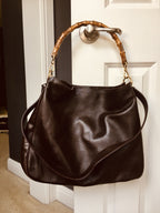 Gucci 1990s Brown Leather Bamboo Handle Shoulder Bag