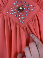 Vintage 1970s Angel Sleeve Rhinestone Maxi Dress