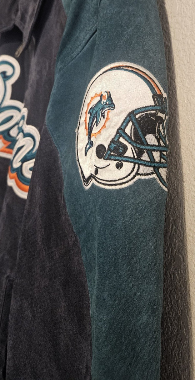G-III Apparel Vintage NFL Miami Dolphins Leather Suede Bomber Jacket XL