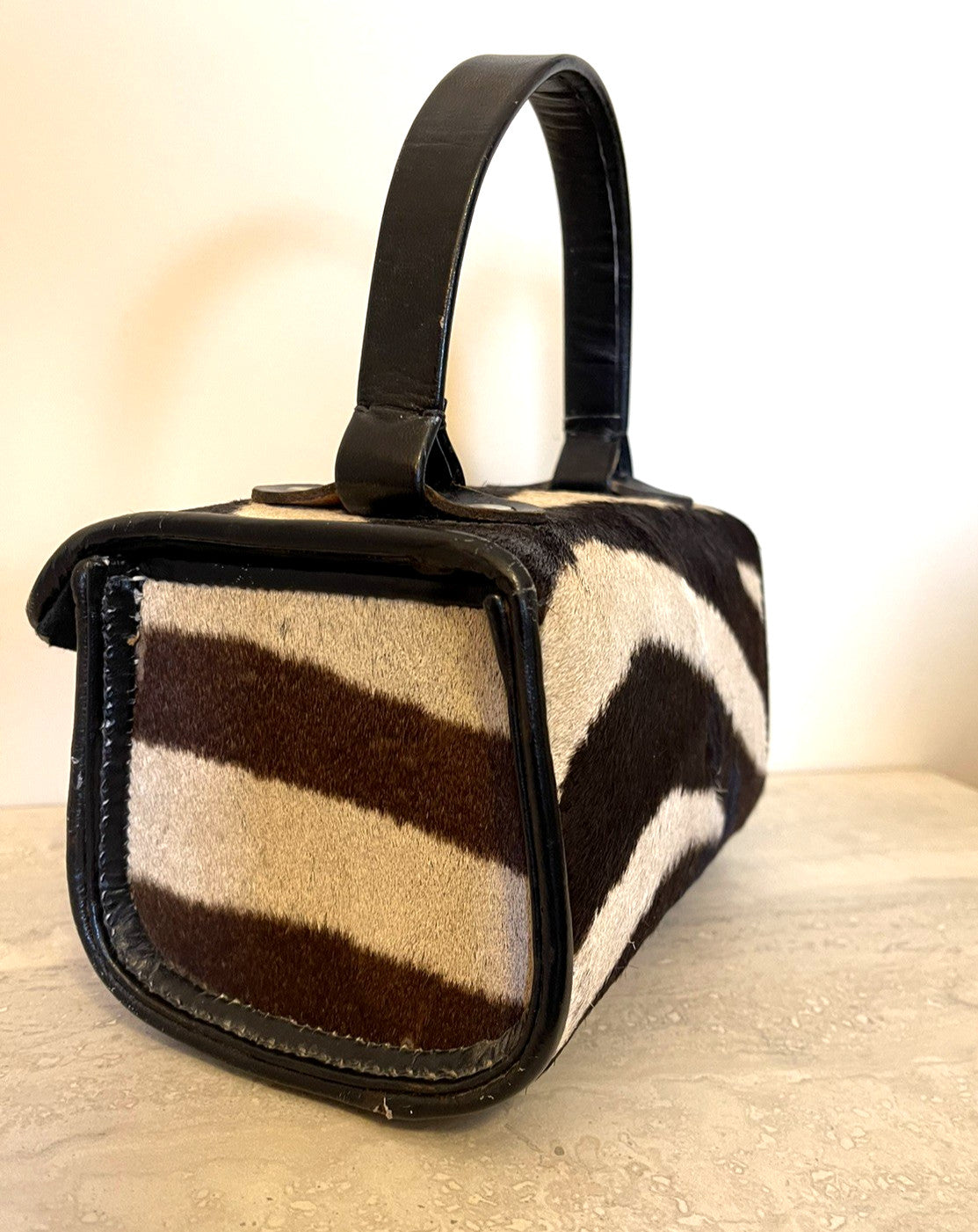 Vtg Calf Hair ZEBRA Print Nordstrom  1950s-60's HandBag Leather Black White Nice