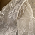 Antique Edwardian White Net Lace Dress Floral Lace Maxi Ruffle Bridal Vintage