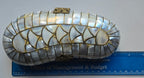 REAL Vintage Mother of Pearl Clutch Purse 50S Kidney Shape Filigree Brass Clasp