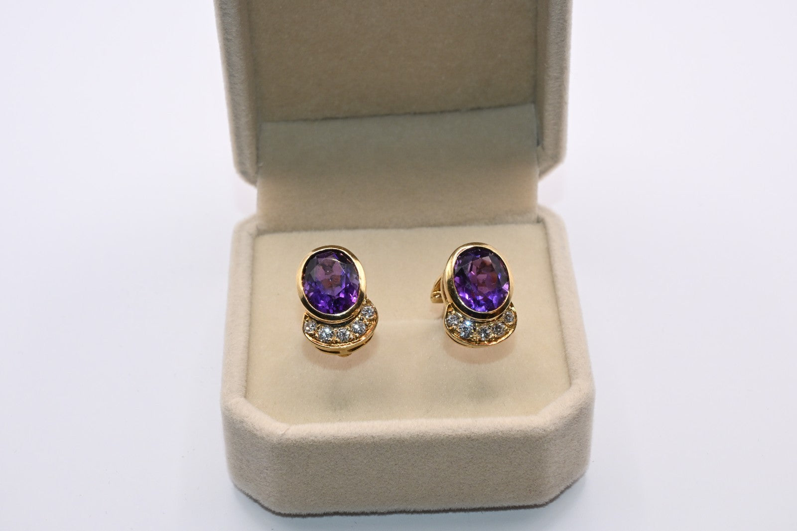 18k Gold vintage earrings Diamonds, Amethyst, Stunning, impressive, w/ appraisal