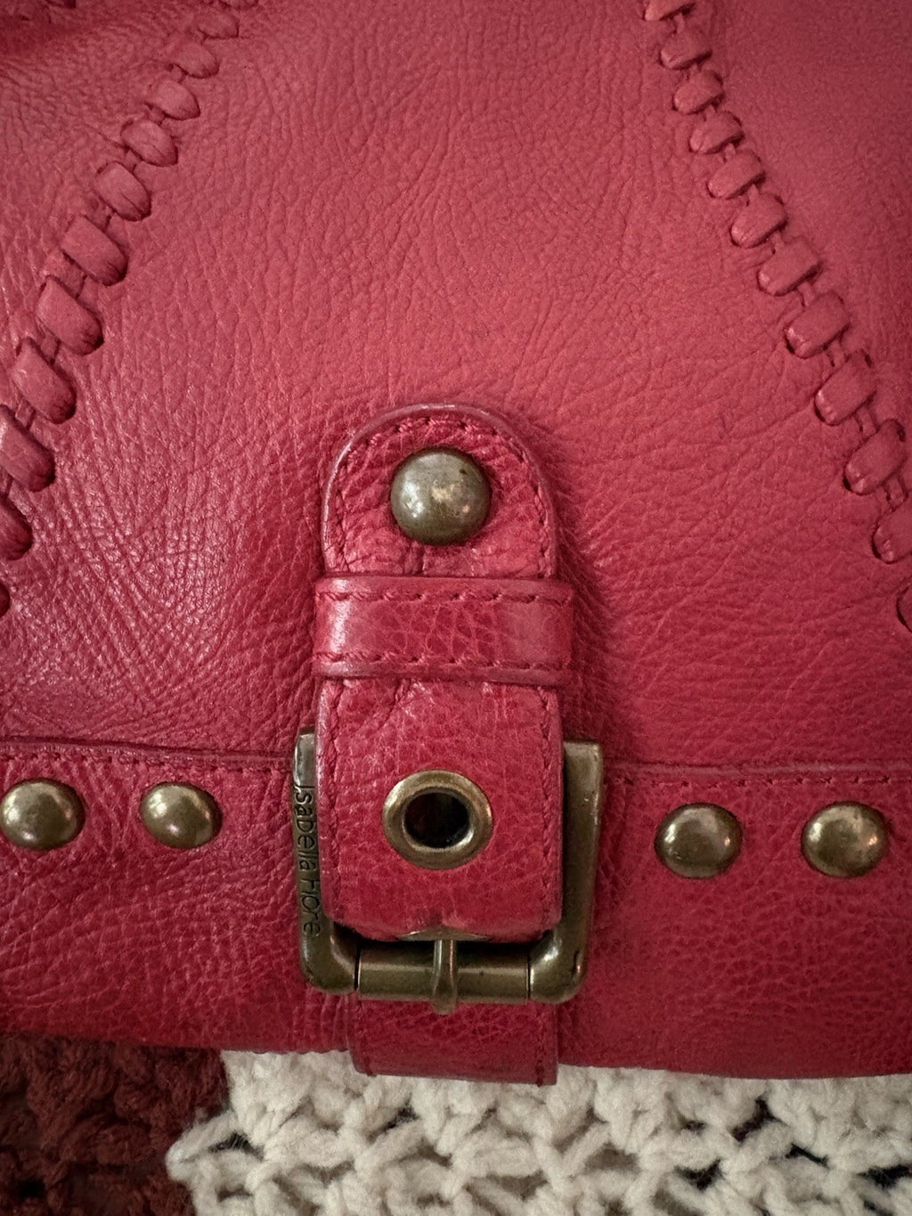 Isabella Fiore Audra Studded Leather Hobo Bag Red