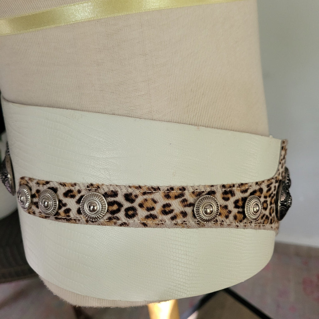 Insane Vintage 80s Rock 'N Roll Glam White Leather Animal Print Pony Hair Belt M